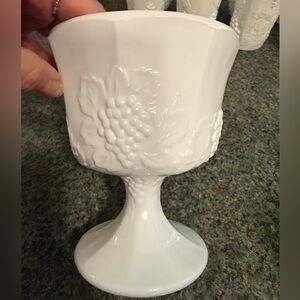 White Milk Glass Compote with Grape Relief.  Vintage.